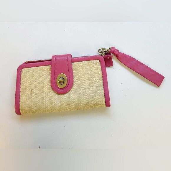 COACH PINK PARK STRAW CLUTCH Y2K wristlet BAG - Picture 10 of 10